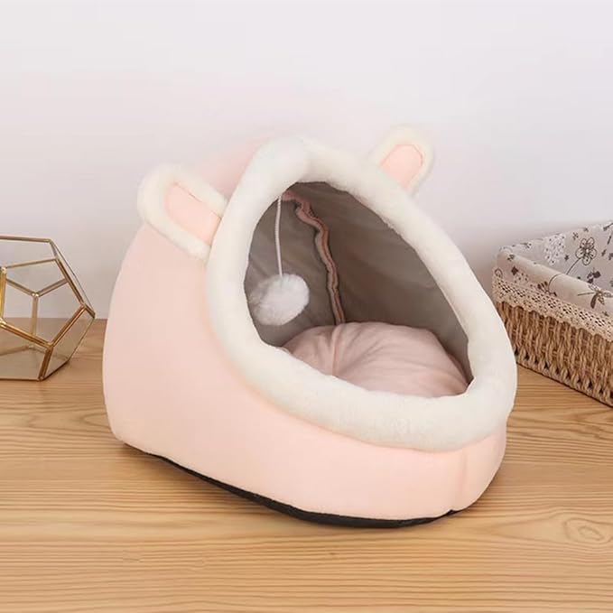NatureMan Cat Beds for Indoor,Cat House with Hanging Cat Ball Toy,Kitten Tent House Removable Cotton Pad,Warm and Soft Pet Cat Supplies Kitten Small Dogs Pet Bed (Pink, M)
