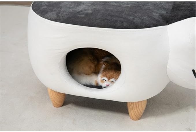 Pemberly Row Set of 2 Cat Condo Fabric Pet House Ottoman in Multi-Color