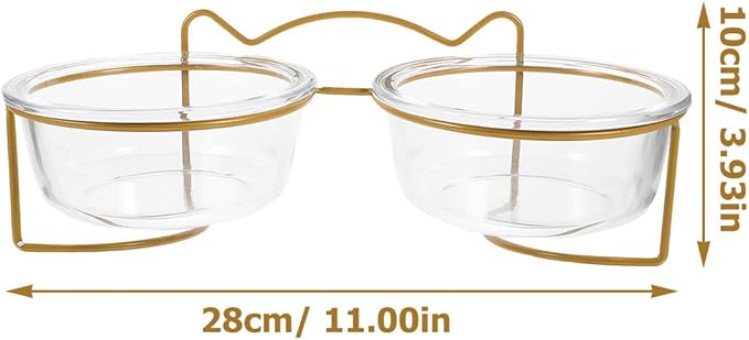 LALAFINA Raised Double Cat and Dog Glass Feeding Bowls Tilted High Stand Non-Slip Raised Pet Food Bowl for Cats and Small Dogs for Feeding and Watering