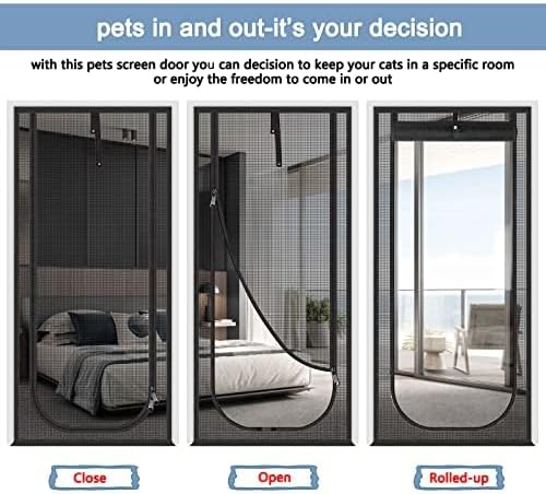 Reinforced Cat Screen Door,Fits Door Opening Size 34''x 81'',Thickened Cat Resistant Mesh Screen Door for Living Room,Kitchen,Bedroom,Cat Proof Screen with Zipper Closure.