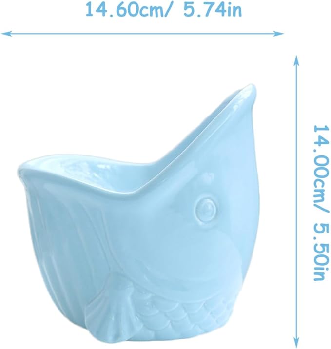 Ceramic Raised Pet Bowl for Cats and Dogs, Multi-Function Feeding and Watering Dish with Neck Protection, Household Blue Artistic Design Suitable for Kittens and Puppies