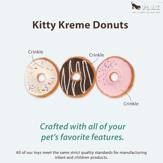 P.L.A.Y. PET Lifestyle and You Feline Frenzy Kitty Kreme Doughnuts Plush Squeaky CAT Toy