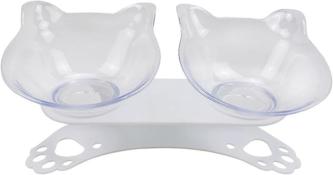 Cat Double Bowl Dog Non-Slip Food with Raised Stand Feeding & Watering Supplies Pet(Transparent)