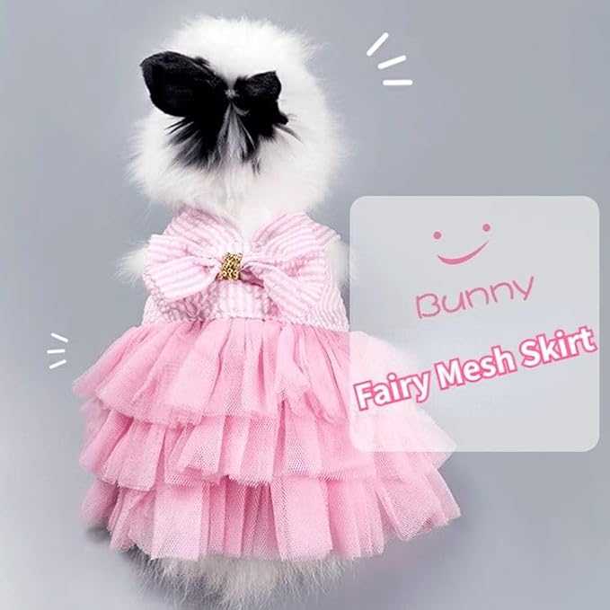 Rabbit Dress Bunny Costume Clothes Skirt Daily Wear Cloth for Small Cat Dog Puppy Chinchilla Guinea Pig, Small Animal Dress for Party Photo (Striped Pink,S)