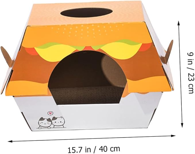 BESTonZON Cat House Hamburger Bed Scratching Board Creative Corrugated Cardboard Toy for Indoor Cats and Stable Design to Prevent Furniture Damage