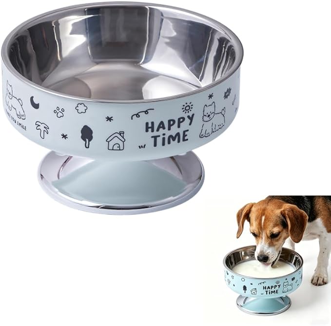 Stainless Steel Cat Bowl, Cute Cat Dish with Non-Slip Base, Large Diameter Pet Feeder Tool for Cats/Kittens/Dogs