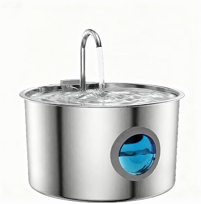 Cat Water Fountain Stainless Steel Battery Operated Pet Fountain Rechargeable Water Dispenser for Cats LED Water Level Window Ideal for Cats Dogs Multi-Pet Home