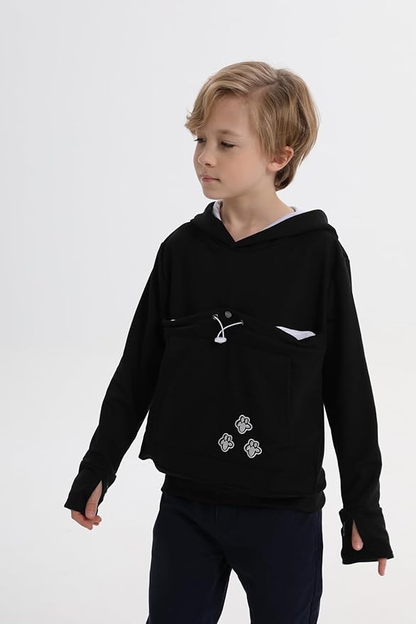 ALYC Boys Girls Hoodies - Pet Holder Kitten Puppy Carriers Pullover Long Sleeve Cat Ear Sweatshirt with Removable Inner Pouch Black