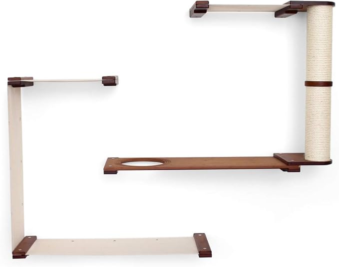 Catastrophic Creations Dakota - Multiple-Level Cat Hammock & Climbing Activity Center - Wall-Mounted Cat Tree Shelves, English Chestnut/Natural