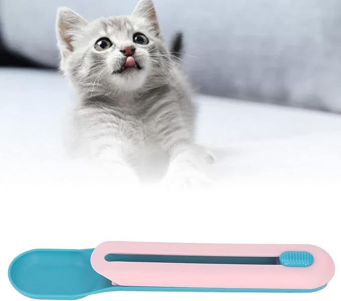 Zerodis Cat Wet Treats Dispense, Cat Food Spoon PP Plastic Cat Wet Treats Dispenser Spoon Practical Cat Snack Spoon for Pet Feeding Watering Supplies (Blue Spoon with Handle)