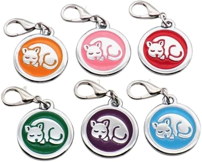 Personalized Sleeping Pet ID Tags with Trigger Snap Hook for Kittens and Cats - cat Name tag for cat Collar (Orange)