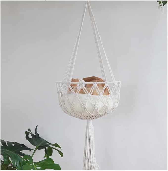 Handmade Cat Hammock Cat Dog Swing Hanging Bed Tassel Design Cat Nest Indoor Elegant Tapestry Decoration Pet Cat House Personality Home (Hammock C)