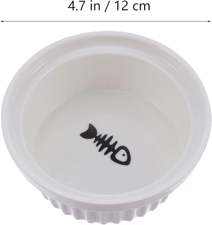 Milisten Ceramic Cat Food Bowl and Raised Iron Stand Set, Neck Protection Pet Feeding Bowls, White Fishbone Ceramic Dish with Black Cat Ear Holder, Suitable for Cats’ Mealtime