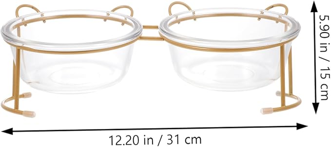 HANABASS Elevated Double Glass Cat Bowl Set with Iron Rack Durable PET Food Dish for Cats and Dogs Sturdy and Stylish Bowls for Feeding and Watering Pets