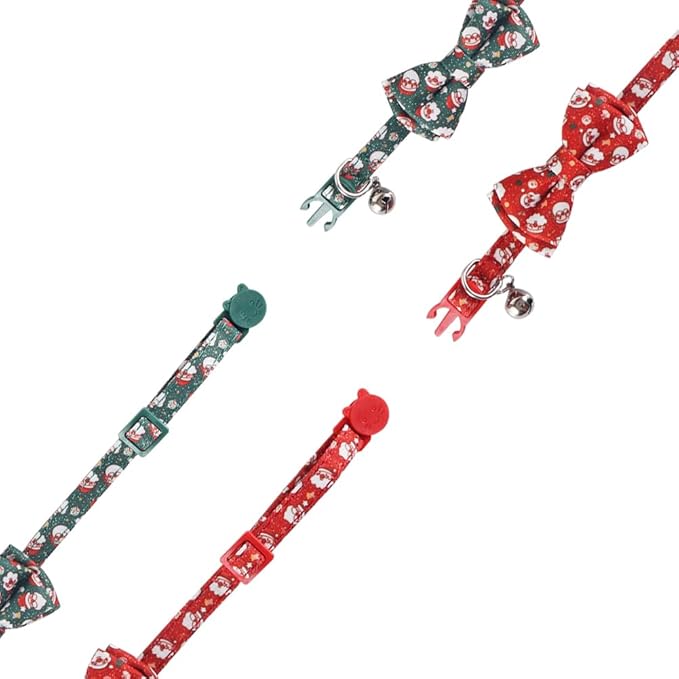 Lamphyface Christmas Cat Collar Breakaway with Cute Bow Tie and Bell Accessories Holiday for Kitty Adjustable Safety