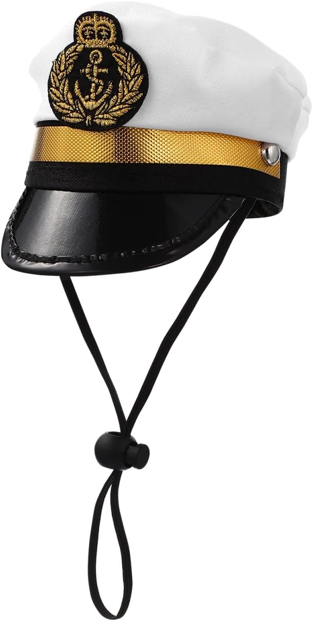 Alasum Pet Captain Hat Headpiece for Cats and Small Dogs Adjustable Polyester Costume Accessory for Parties Photo Props 5.11X3.54X3.54In