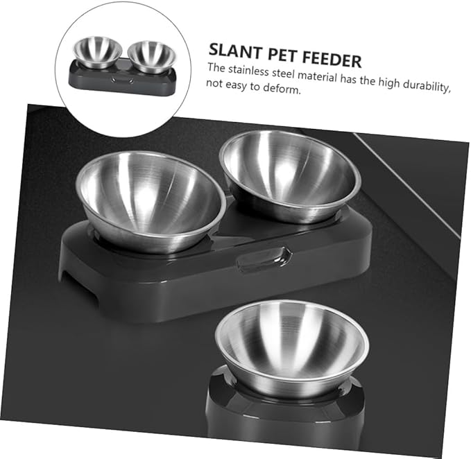 ERINGOGO Adjustable Stainless Steel Cat Food Bowl Set, Slant Raised Pet Feeder with Tilted Dual Bowls for Feeding and Watering, Suitable for Indoor Cats and Small Pets