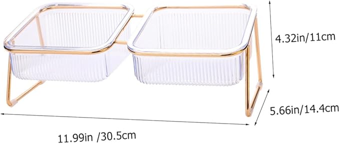 OUNONA Double Elevated Cat Bowl Set, Tilted Raised Iron Pet Feeder with Bowls, Neck Protection Design for Cats and Puppies, Easy-Clean Feeding and Watering Station