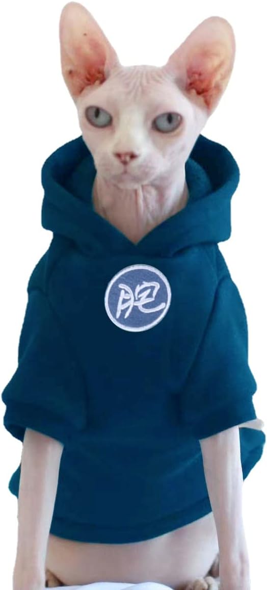 Sphynx Cat Clothes: Thick, Warm, Soft Cat Hoodie - Bald Kitten (XX-Large) for Devon, Cornish & Peter