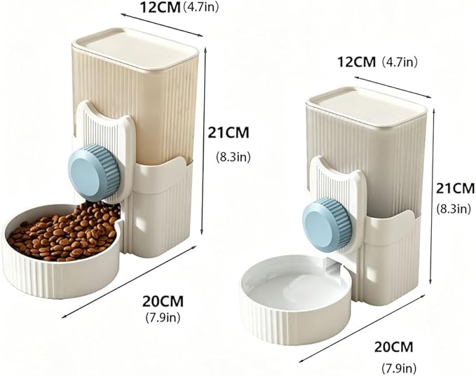 Pet Dog Cat Hanging Automatic Feeder and Water Dispenser Set, 2-in-1 Gravity Pet Food & Water Bowl for Cage, No-Spill Small Dog Rabbit Food Dispenser (Blue)