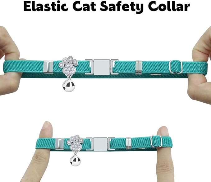 Personalized Safety Elastic Cat Collars with Bell,Laser Customized Stretch Kitten Collars for Girls Boys Cats-Cyan