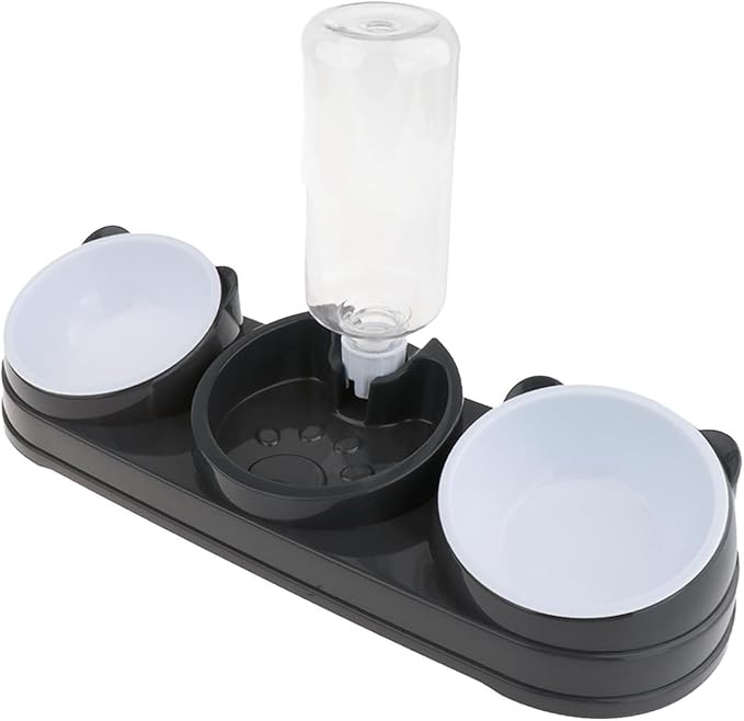 Elevated Double Bowl Pet Feeders with Automatic Water Dispenser Antislip Base for Dog Cats Daily Feeding Watering Supply