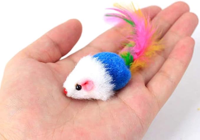 VOVIGGOL Cat Mice Toys for Indoor Cats 12PCS, 5 Color Variety Mouse Cat Toy for Cats, Furry Cat Toy Mice Rattle Small Mouse Kitten Interactive Play