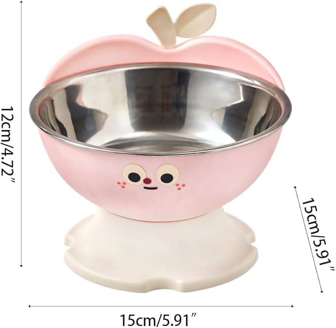 Elevated Cat Dog Bowl Apple Shape, Non Slip Pet Feeder with Stainless Steel Inner, Anti Vomiting Neck Protection for Small Medium Pets