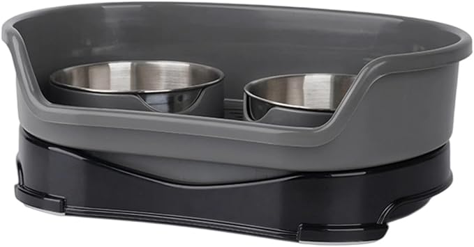 Cat Water and Food Bowl Feeder Food Dispenser Indoor Nonslip Pet Supplies Double Bowl Feeding Dish for Small Dogs Kitten Pets, Gray