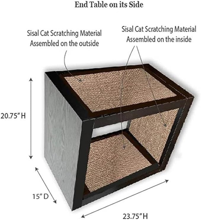 Designer Pet Products 2-in-1 Cat Scratcher End Table – Modern Wood Side Table with Customizable Sisal Scratching Pad – Versatile Furniture for Cats and Home Decor