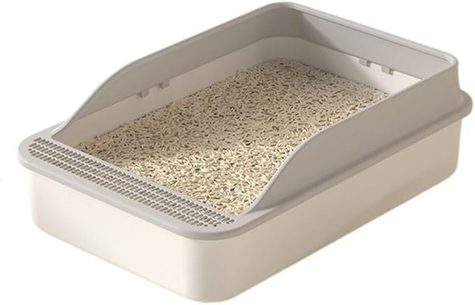 Pet Supplies, Open Top Cat Litter Box with High Sides & Detachable Basin, Includes Shovel(Gray)