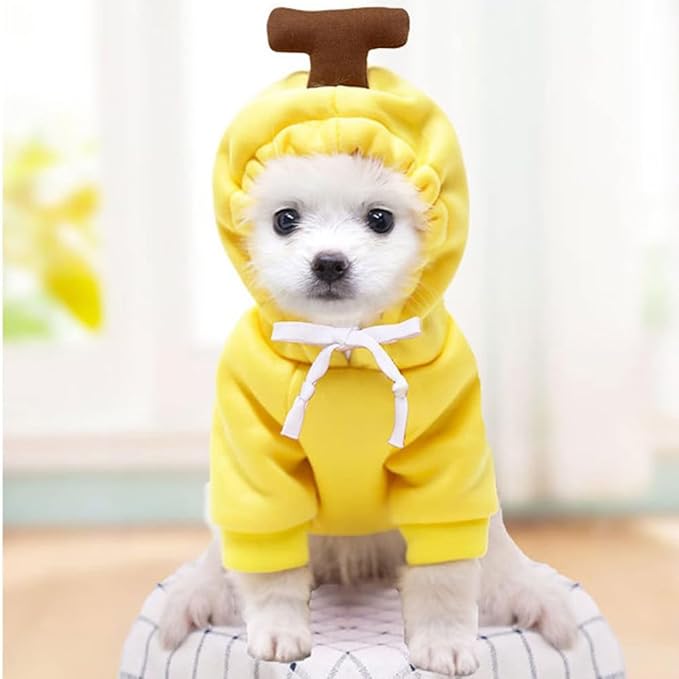 Pet Clothing Dog Transformation Frog Hoodie Autumn and Winter Warm Small Large Dog Method Dou Cat Bullfighting Clothes (Yellow Banana,S)