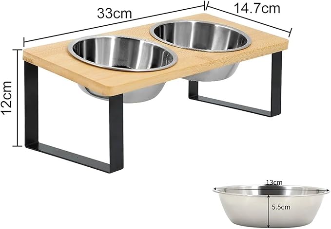 Cat Bowl Elevated Feeder Cats Food Water Dish Wooden Stand