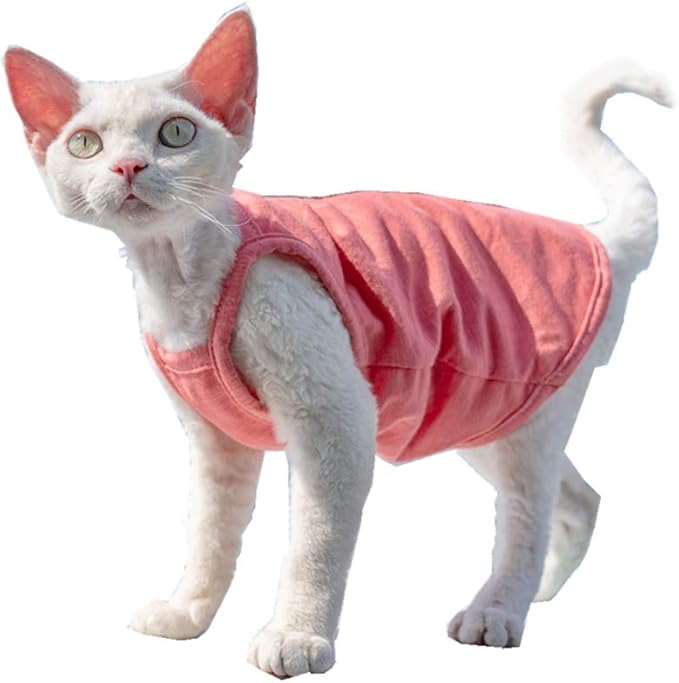 Hairless Cats Solid Cotton Camisole, Breathable Summer Tank Tops for Sphynx, Cornish Rex, Devon Rex, Peterbald, Cat Wear Hairless Cat Clothes Soft Skin-Friendly Cats Apparel Assorted Colors and Sizes