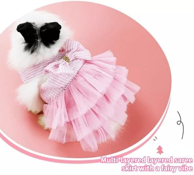 Rabbit Dress Bunny Costume Clothes Skirt Daily Wear Cloth for Small Cat Dog Puppy Chinchilla Guinea Pig, Small Animal Dress for Party Photo (Denim Pink,XS)