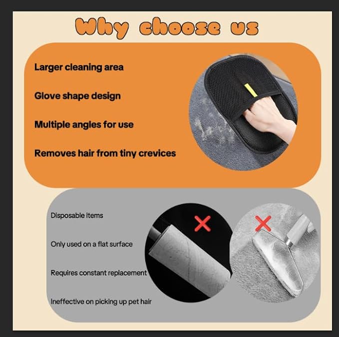 Pet Hair Removal Gloves for Cats & Dogs – Reusable Grooming Glove with Static Charge to Remove Fur from Furniture, Carpet, Car Seats & Clothes – Upgraded Pet Hair Remover Mitt(1PCS)
