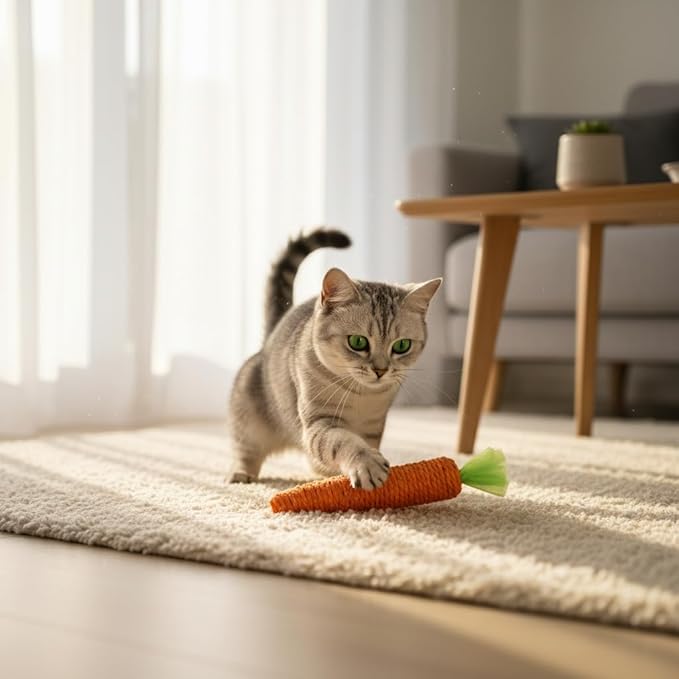 2 Pcs Orange Natural Interactive Sisal Carrot Cat Toys,Cat Dental Chew Toy Kitten Teething Toys for Indoor Cats Interactive Toys