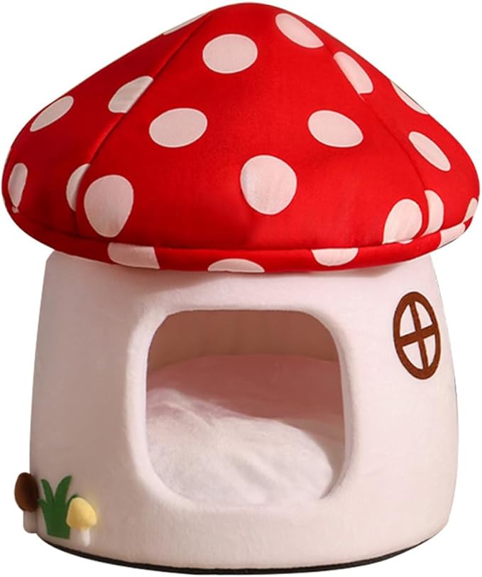 LYFJMUS Mushroom Cat Bed Chocolate Cookie Cat Beds for Indoor Cats Mushroom Cow Shape Cat Cave Bed Cat Tent with Removable & Washable Cushion Pillow Cat House Bed for Cats Small Dogs ﻿