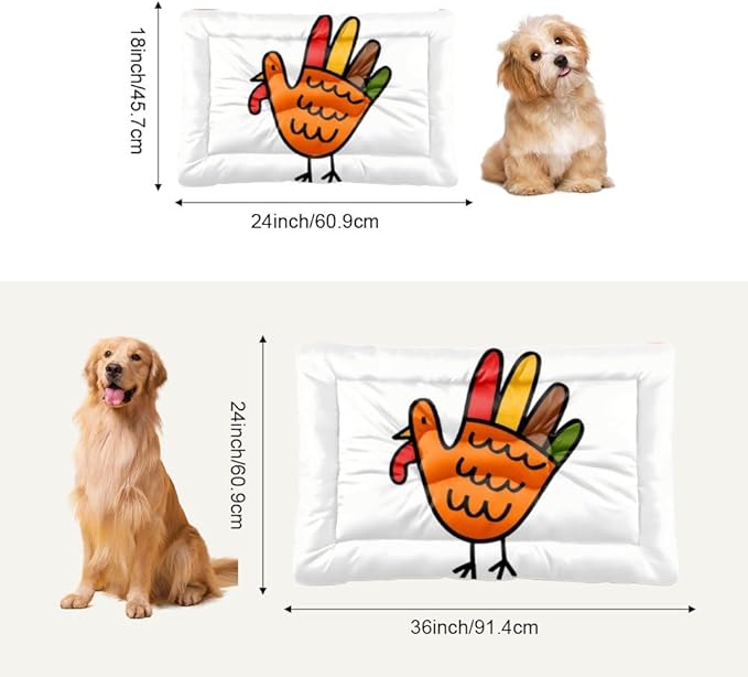 Colorful Turkey Graphic Crate Dog Bed Washable Dog Mats Pet Beds for Cats Pet Friendly Bed Non- Slip Bottom Accessories Multi- Scenario Mat Gift Printed Cat 24× 18 Inch