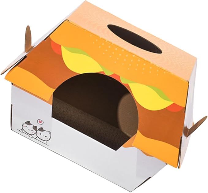 ORFOFE Creative Burger-Shaped Cat Scratching Board Bed Corrugated Cardboard for Play Relaxation Reduces Furniture Damage for Indoor Cats