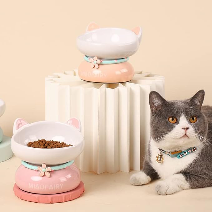 Ceramic cat Bowl pet Bowl Feeder Dog Bowl Cervical Spine Oblique Rice Bowl Single Bowl Anti-tip pet Supplies Pink