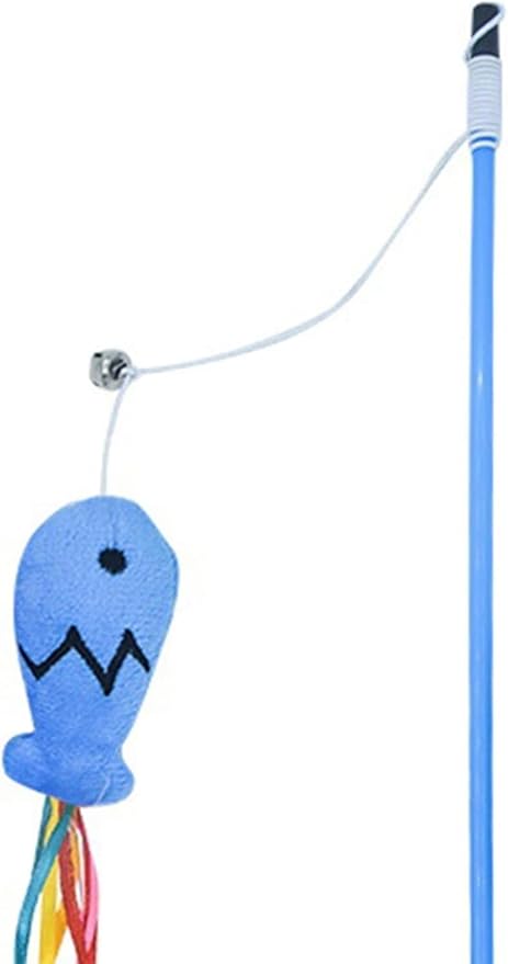 Blue Cat Wand Kitten Teaser Stick Portable Cat Teaser Fish Design Safe Colorful Balls Cats