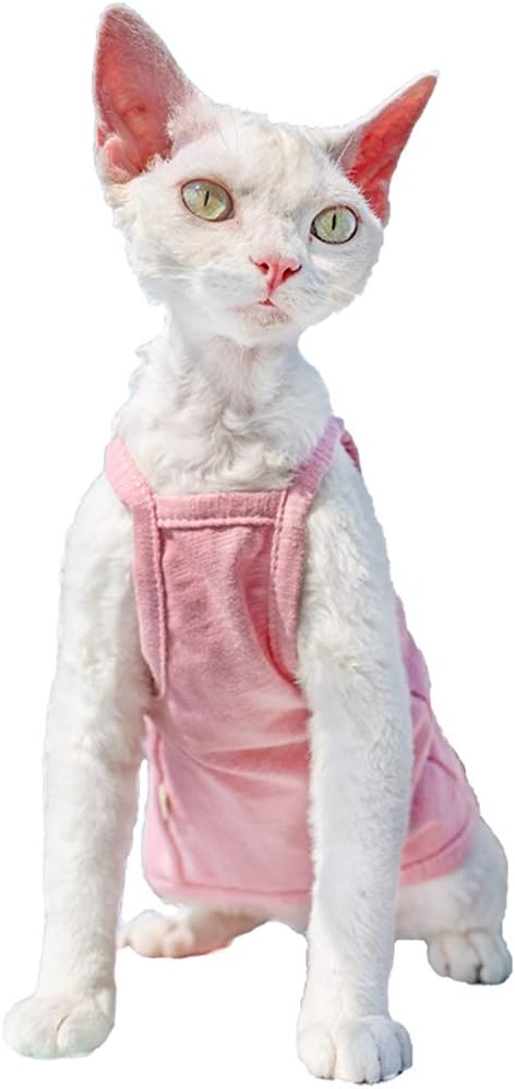 Hairless Cats Solid Cotton Camisole, Breathable Summer Tank Tops for Sphynx, Cornish Rex, Devon Rex, Peterbald, Cat Wear Hairless Cat Clothes Soft Skin-Friendly Cats Apparel Assorted Colors and Sizes