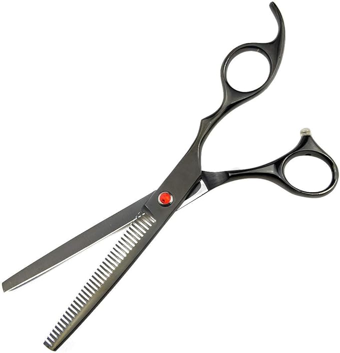Professional PET DOG Grooming Coated Titanium scissors suit Cutting&Curved&Thinning shears (7.0 inches, Black)…
