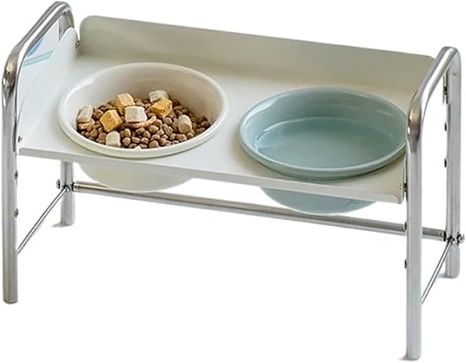 Stainl Steel Cerc Bowl for Small Cats Sloped Mouth Protection Food Basin(White+Dark Green)