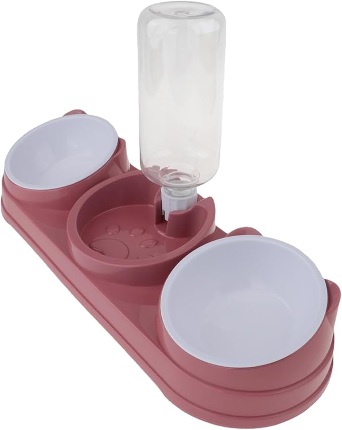 Elevated Double Bowl Pet Feeders with Automatic Water Dispenser Antislip Base for Dog Cats Daily Feeding Watering Supply Automatic Water Dispenser Pet Bowl