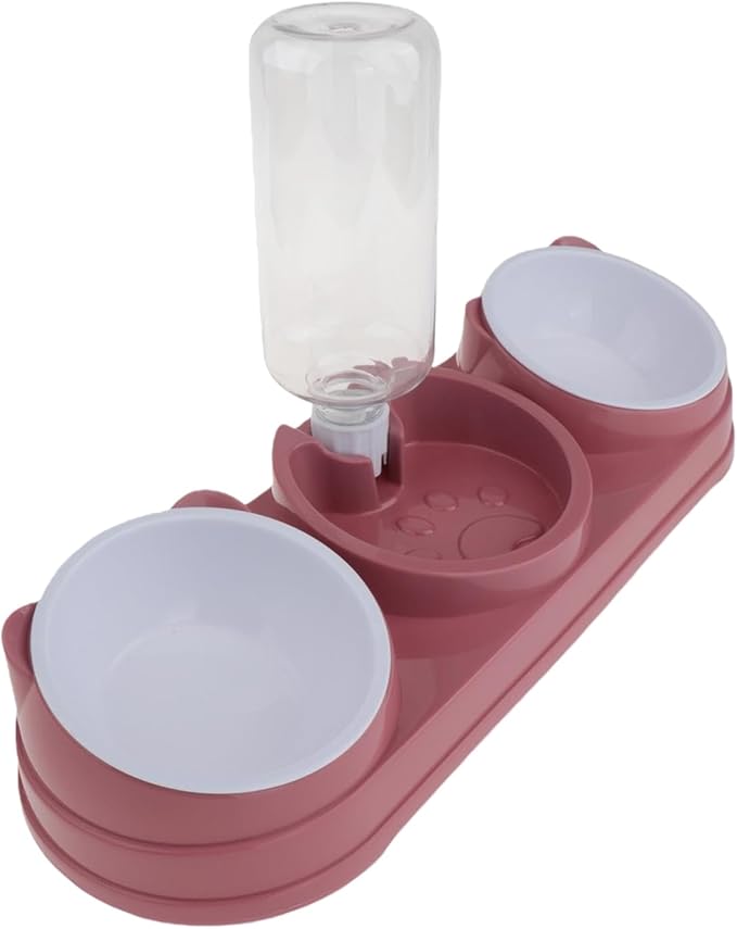 Elevated Double Bowl Pet Feeders with Automatic Water Dispenser Antislip Base for Dog Cats Daily Feeding Watering Supply