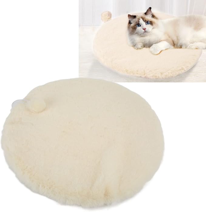 KANASI 1.6 Inch Round Faux Rabbit Fur Cat Bed, Replacement Pad for Pet Sleeping Mats for Windowsills Cages Kennels and Furniture (Cheese White)