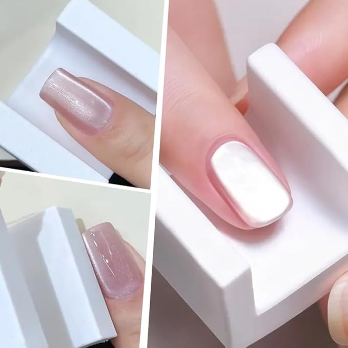 5D Nail Magnet Tool for Cat Eye Gel Polish - Cateye Magnets for Nails, Non-Slip Finger Stand, Strong Magnet Cat Eye Nail Art Tool for DIY & Salon - White