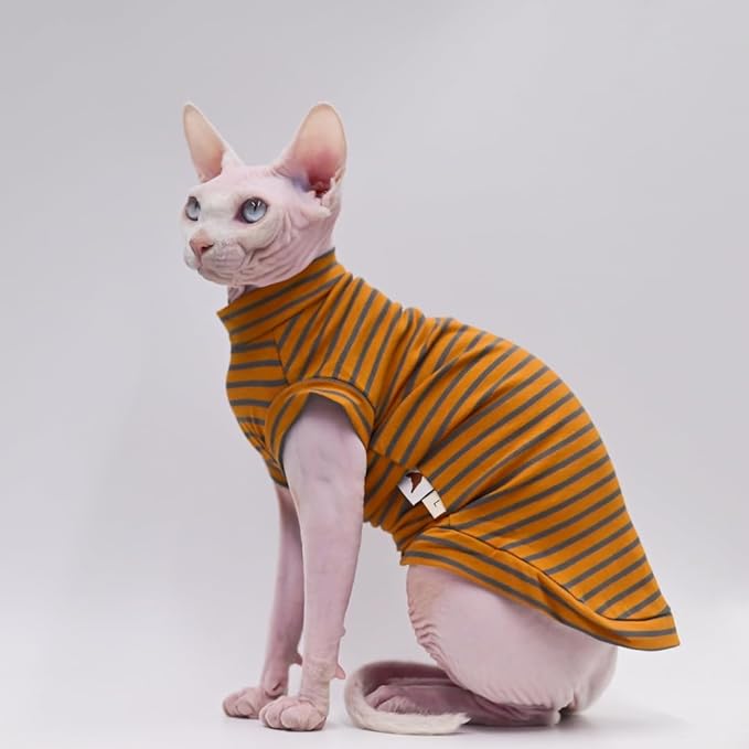 Cotton Sphynx Cat Clothes Spring and Summer Thin High Elasticity Devon Rex, Konish Clothes Hairless Cat Clothes Cat Apparel for Small Cats and Dogs (Brown, Medium)